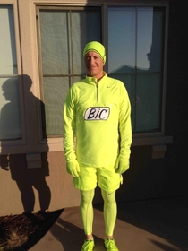 My dad loves neon yellow running gear People always joke that he looks like a highlighter So he became one