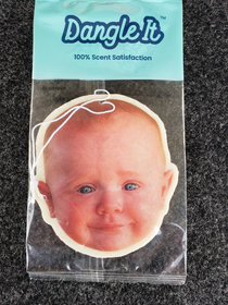My Dad ordered a custom air freshener of my son ripping a major poop