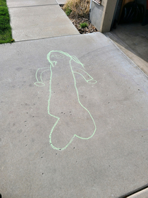 My daughter traced my other daughter lying on the ground And this is the end result 