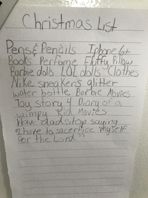 My daughters Christmas list I just read I almost choked on my burger