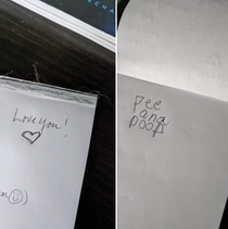 My desk notepad - message from my wife vs  yo daughter