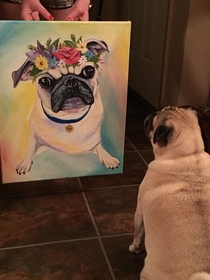 My dog just saw her portrait for the first time My dog really approves of her portrait