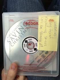 My family got a movie from RedBox Somebody left us a warning