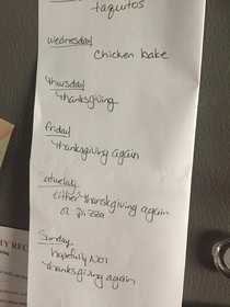 My familys meal plan for the week