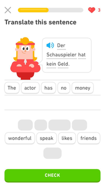My father is trying out Duolingo and sent me a former comedian this screenshot