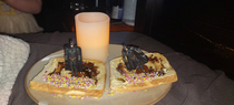 My fathers day breakfast Thats Vegemite and sprinkles I asked them to get me a drink of water and hid  and a half slices in my draw to dispose of later lol