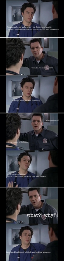 My favourite exchange from Scrubs JD sees the Janitors penis SFW