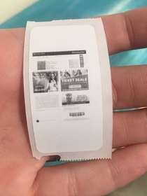 My fiance accidentally printed her concert ticket on a price tag sticker at work