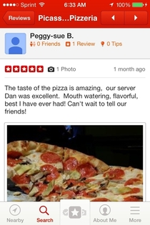 My friend Dan received this review on Yelp