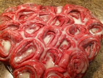 My friend decided she would make red velvet cinnamon rolls shaped like hearts