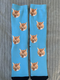 My friend got me socks with my cats face on them for my birthday