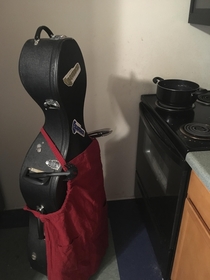 My friend is storing his cello at my place I occasionally send him updates on how its going