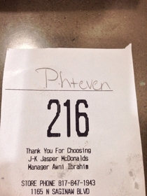 My friend told the lady at McDonalds Its Stephen with a ph this is what happened