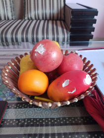 My friend visited me with his family His kids tried to eat the fruits