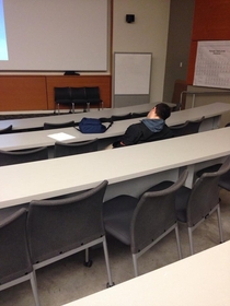 My friends class is over but this guy is still asleep