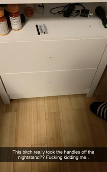My friends girlfriend moved out and took everything including the drawer handles
