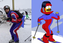 My friends intention of hitting the slope with a mustache and this second hand ski set wasnt actually to look like stupid sexy Flanders