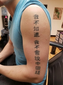 My friends tattoo When asked what does that mean He replies I dont know I dont speak Chinese That is literally what it means
