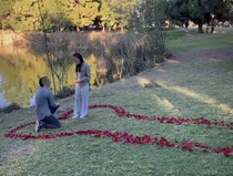 My gf was in charge of setting up the rose petals for her roommates engagement This is how it turned out