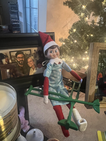 My girl broke her tibfib so this is her elf on the shelf