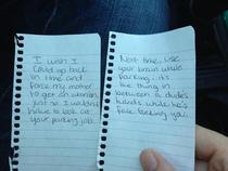 My girl writes the best notes to asshole drivers Yesterday she got to handle two