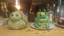 My girlfriend and I tried to bake a cake in the shape of our favourite stuffed animal