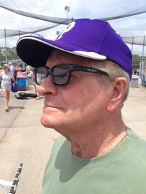 My grandpa found these stylish new glasses and decided to wear them to my brothers game  he has no idea