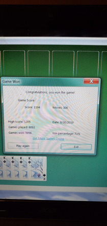 My grandpas solitaire stats Hes  Lol