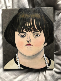 My husband commissioned a portrait of my  year old self in the style of Botero