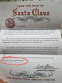 My kid received a letter from Santa today Apparently Santas expecting my wife to put out more than cookies this year