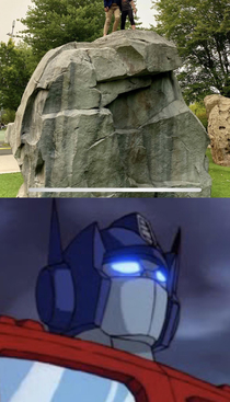 My kids climbed this giant rock that looks like Optimus Prime