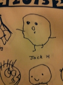 My little brother drew himself for a school collage hes  and apparently thinks hes a potato