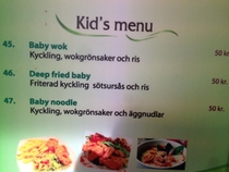 My local Thai food joint has a very  unique interpretation of Kids menu