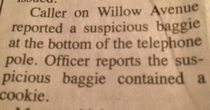 My mom sent this to me from my hometown newspaper police blotter
