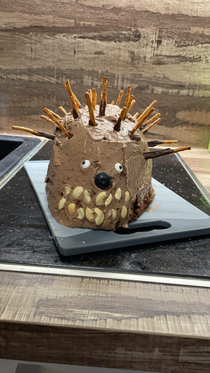 My mum tried to make me a hedgehog themed birthday cake I love it