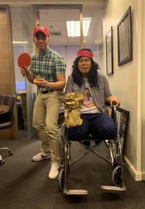My Professor and his friend as Forest Gump and Lt Dan for halloween