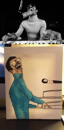 My sister legitimately tried to paint a picture of Stevie Wonder for my dad on his birthday