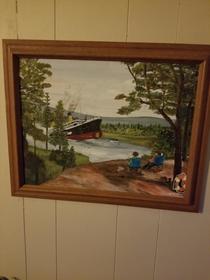 My sister likes to take Thrift store paintings and add more to them This one is one of my favorites