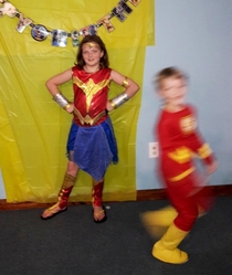 My son as the Flash decided to photobomb his sister