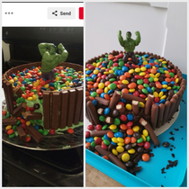 My son chose a Hulk cake from Pinterest My attempt is on the right