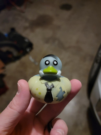 My son won this rubber duck in a claw machine and it is definitely NOT zombie Hitler duck