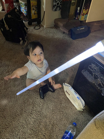 My sons first time seeing a lightsaber