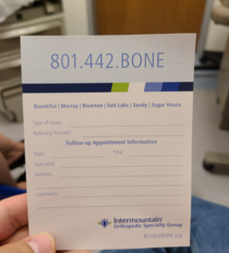 my wife dislocated her knee after the doc visit this was the referral to an orthopedic The  year old in me cant stop laughing