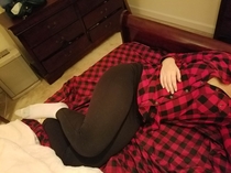 My wife passed out in bed wearing camouflage