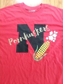 My wife said the only things in Nebraska are corn and football Her friends thought she said porn and football so this is her B-day gift