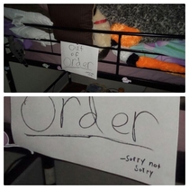 My yo daughter hangs up signs on her bed when shes not feeling well