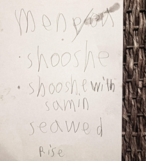 my yr old Chef son made us a dinner menu