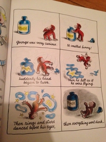 Not sure how I feel reading old curious George books to my two year old daughter