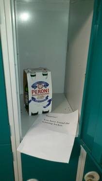 Opened the locker at the gym today to find this