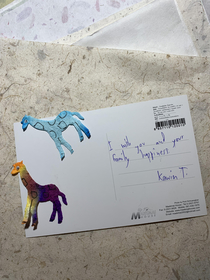 Ordered craft paper from Thailand Got a thank you note and two googly-eyed giraffes